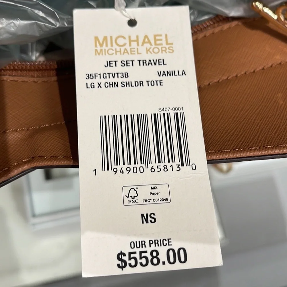 Michael Kors Jet Set Travel Large Chained Tote Shoulder Bag MK Vanilla NWT
